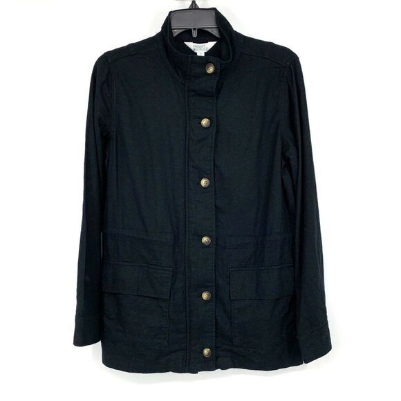 Market & Spruce Jacket Cara Black Linen Blend Button Zip - Picture 1 of 12